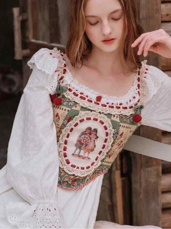 Lacemade Tops - Lacemade Tapestry Floral Lace Trim Overbust Corset Top Coquette Cottagecore S